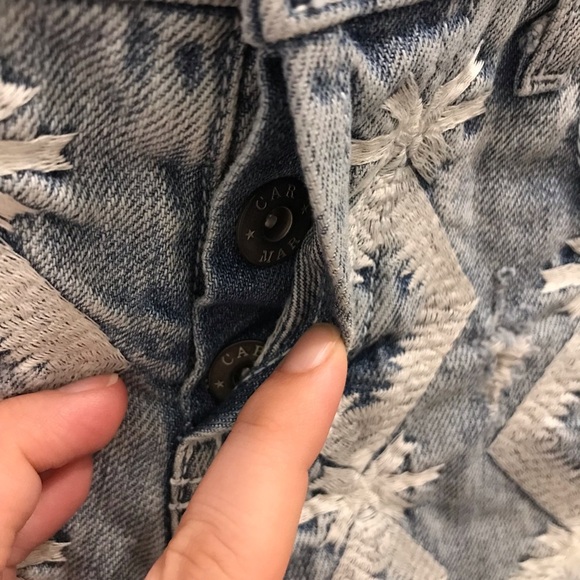 CARMAR Embroidered Shorts 26 denim jeans frayed destroyed light wash blue - Picture 7 of 12